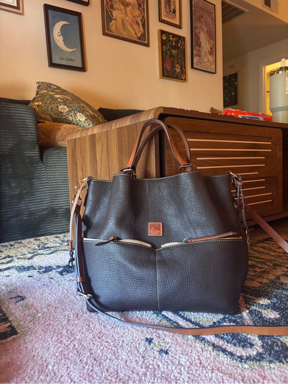 Dooney & Bourke Dark Brown Pebble Leather Shoulder Bag